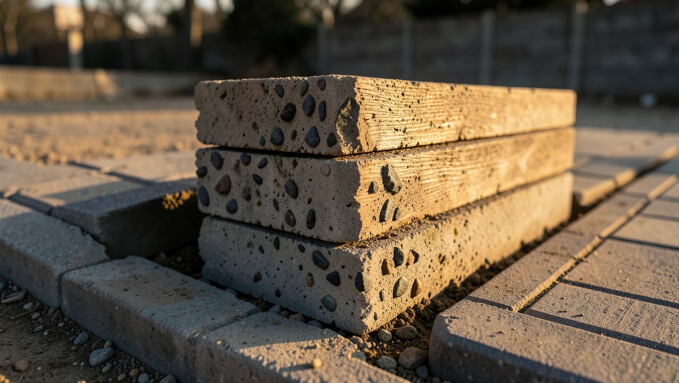 Deski ogrodzeniowe, obrzeża i płytki chodnikowe z betonu