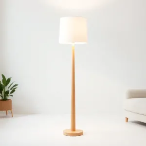 Lampa podłogowa biała z drewnem