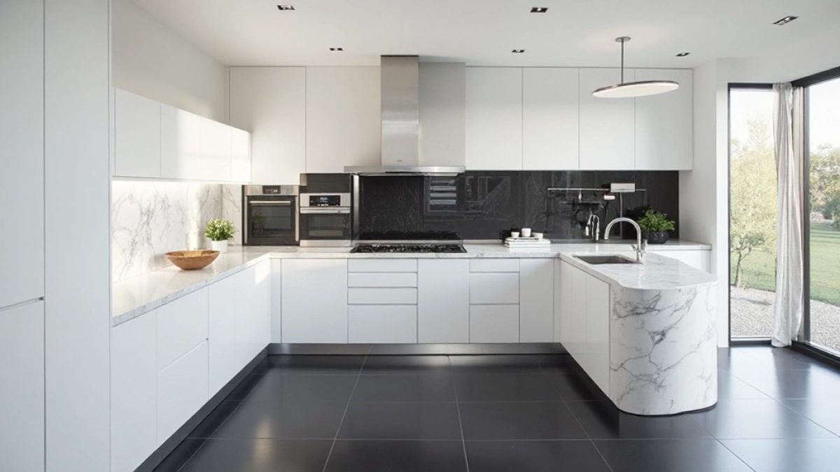 biała kuchnia ciemna podłoga