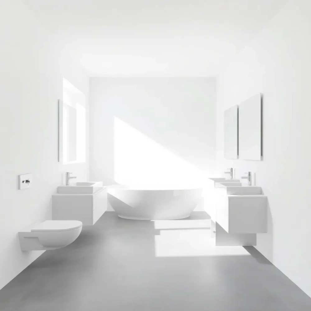 Biała łazienka z szarą podłogą