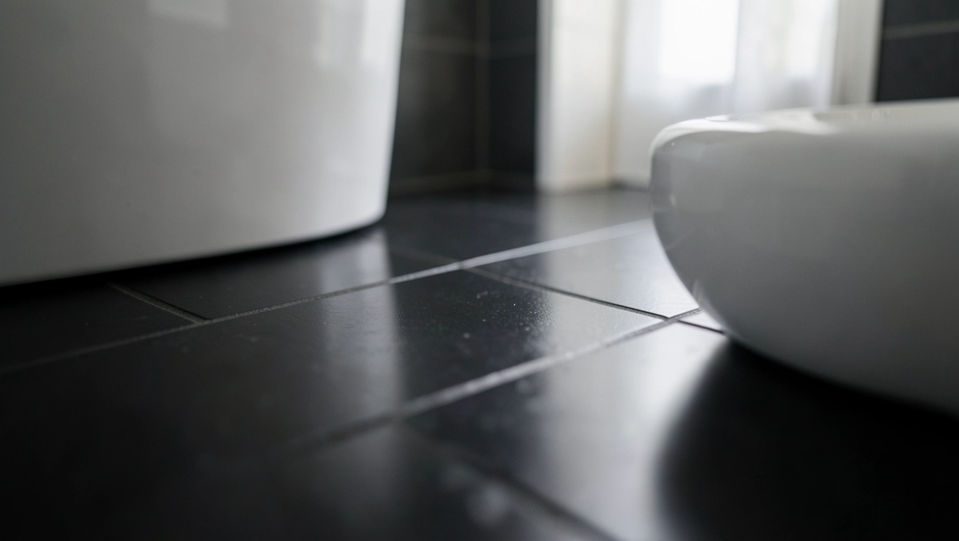 ciemna podłoga w łazience