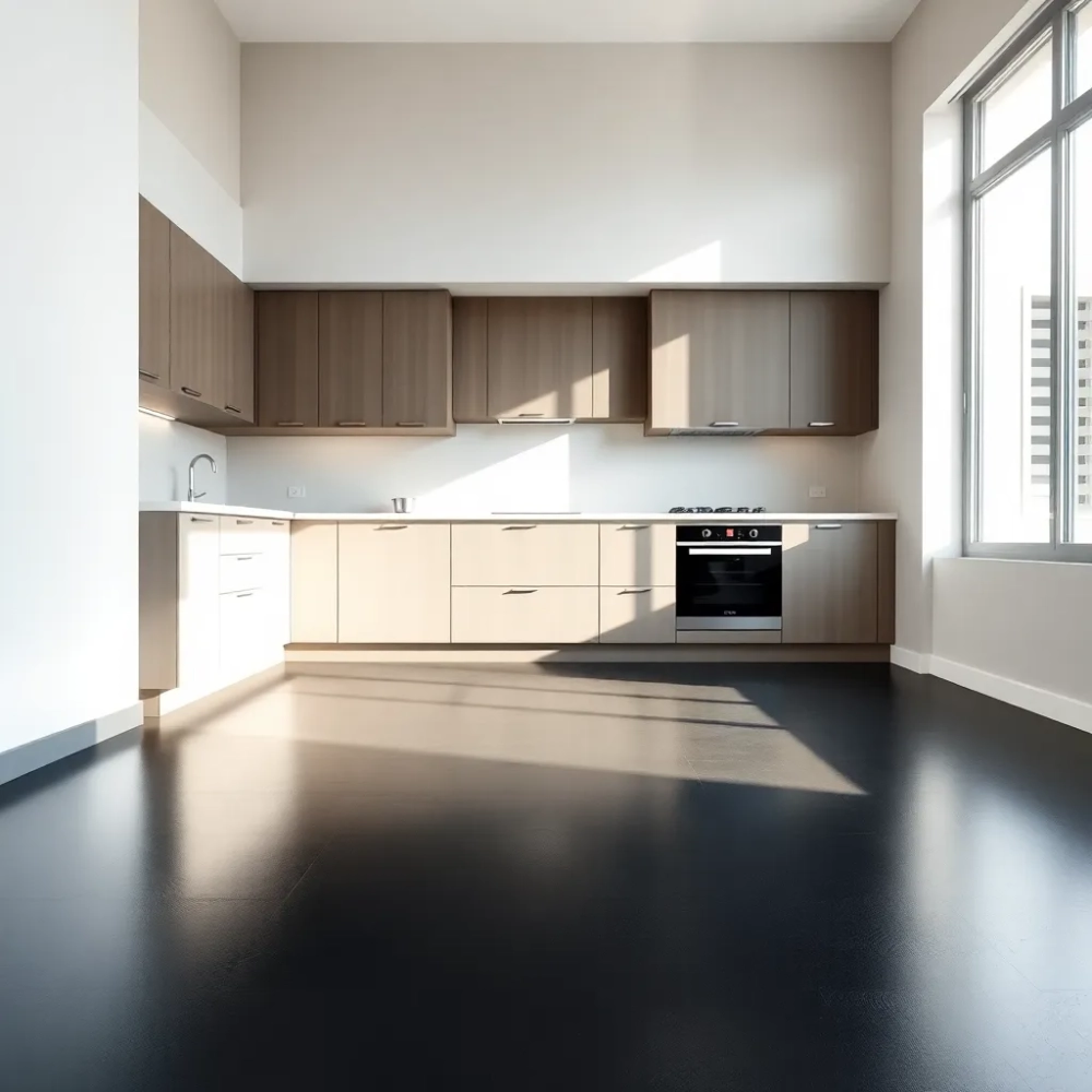 Czarna podłoga w kuchni