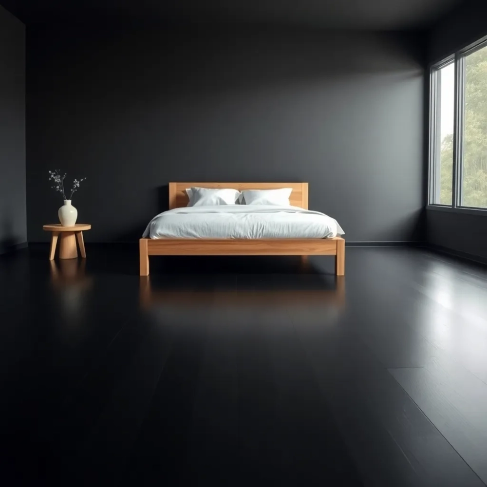 Czarna podłoga w sypialni