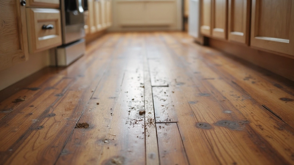 drewno w kuchni na podłodze