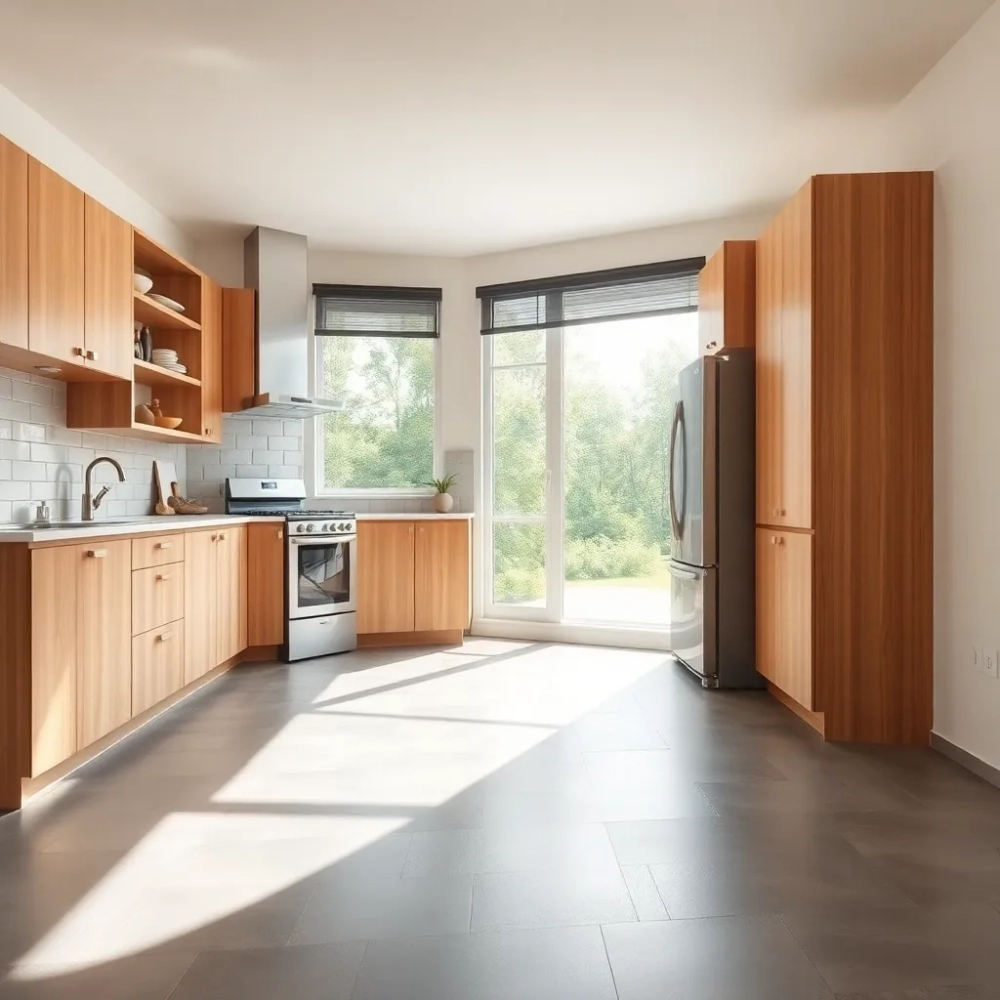 Kuchnia z szarą podłoga