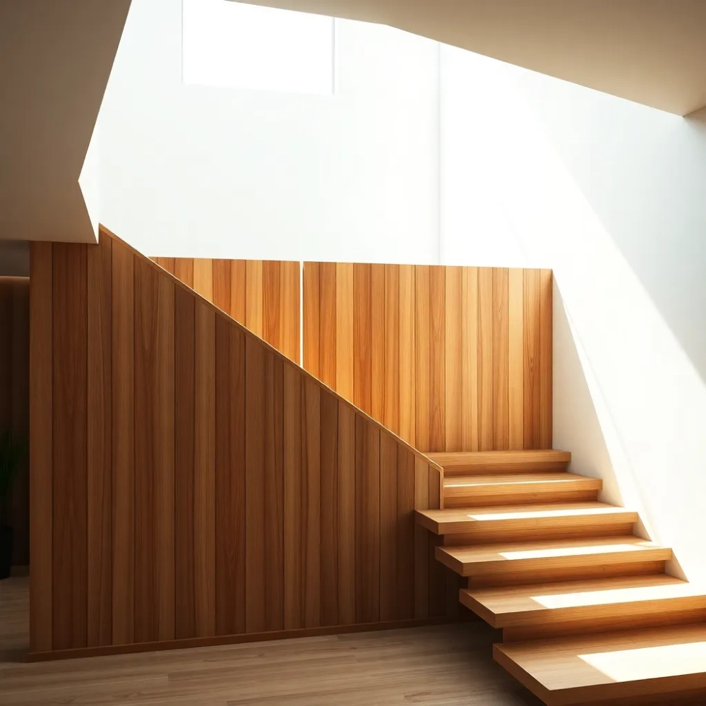 Lamele drewniane na klatce schodowej