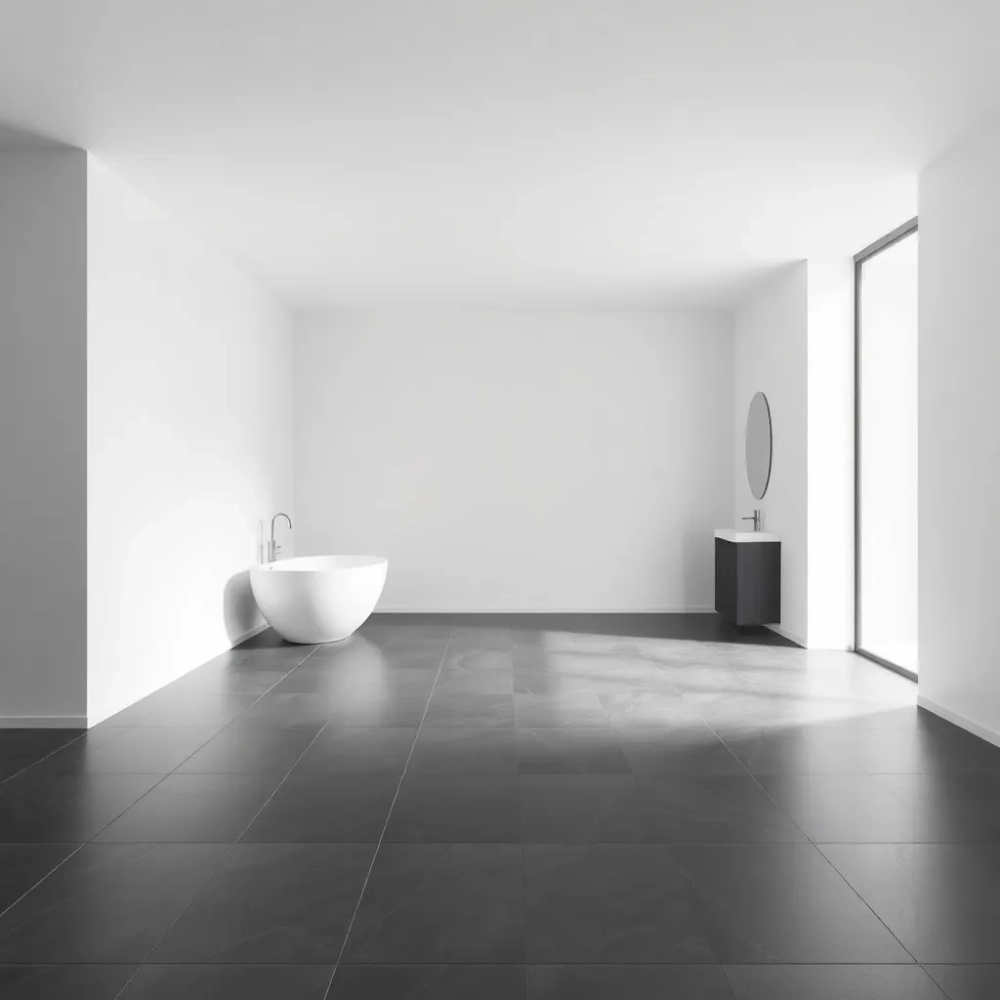 Łazienka ciemną podłoga jasne ściany