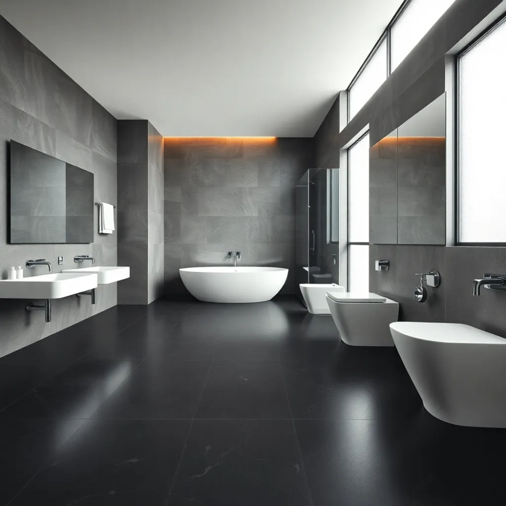 Łazienka z ciemną podłogą