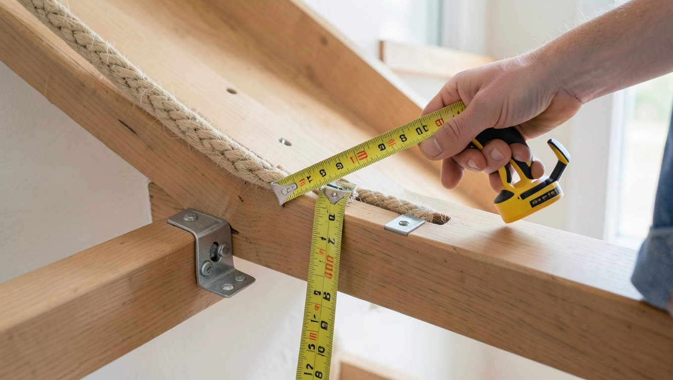 Montaż pojedynczej poręczy z liny jutowej