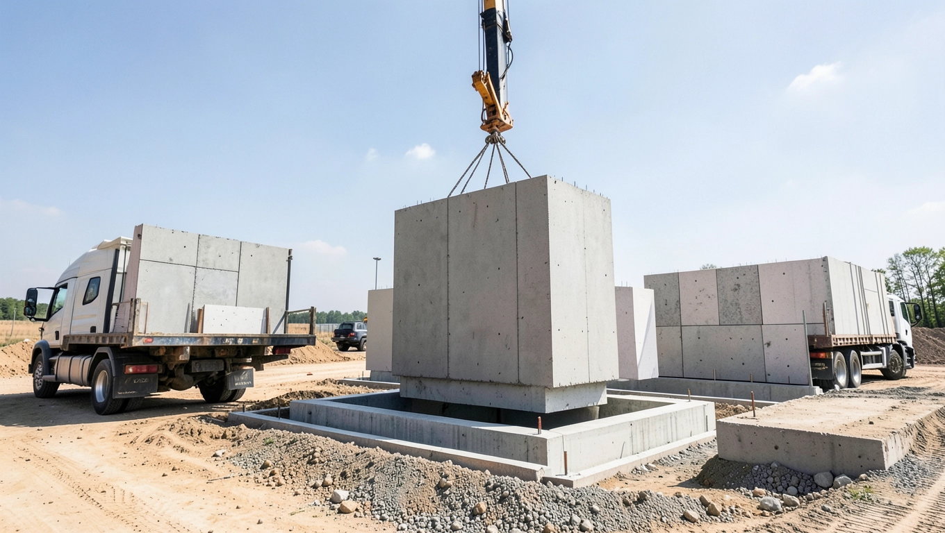 Montaż prefabrykatów na placu budowy