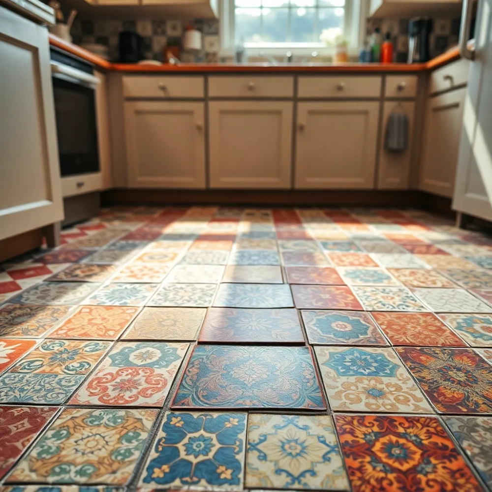 Płytki patchwork w kuchni na podłogę