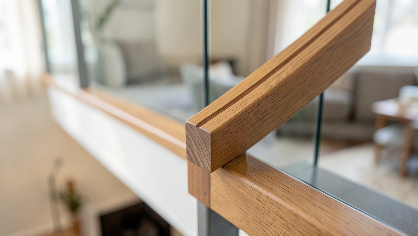 Poręcz drewniana z rowkiem wewnątrz domu