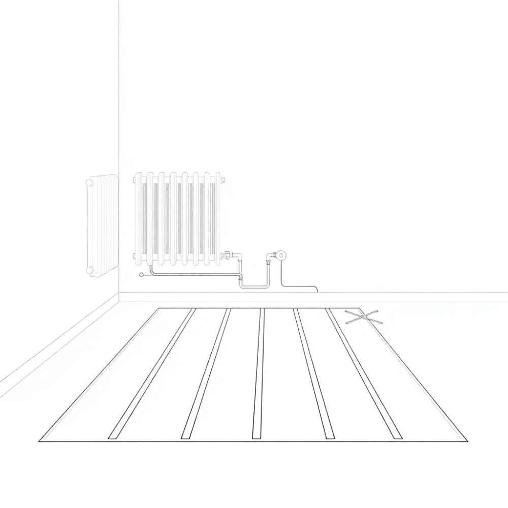 Schemat instalacji co grzejniki i podłogówka