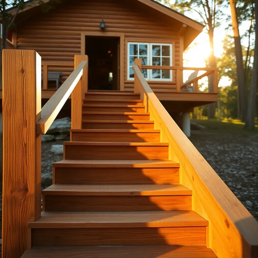 Schody drewniane do domku letniskowego