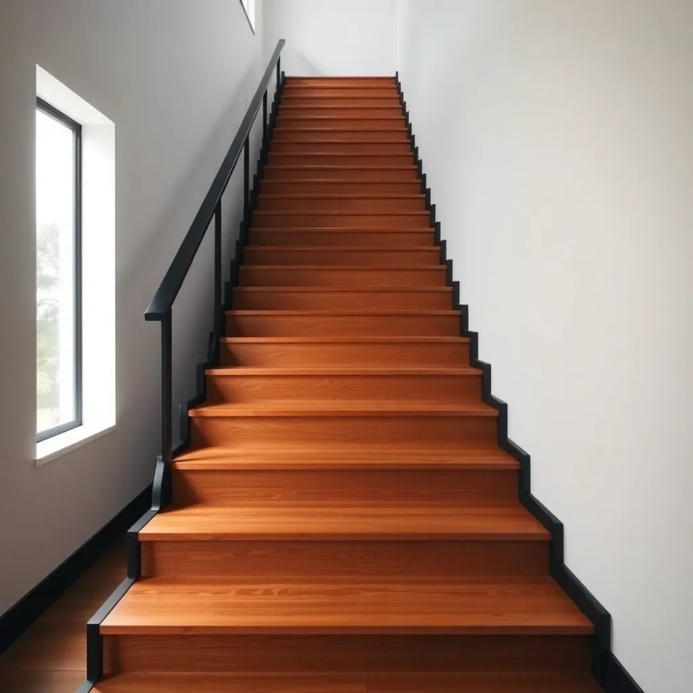 Schody drewniane z czarnymi podstopniami