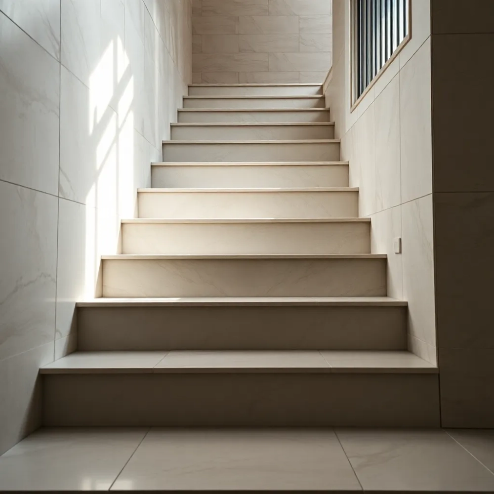 Schody z płytek z listwami