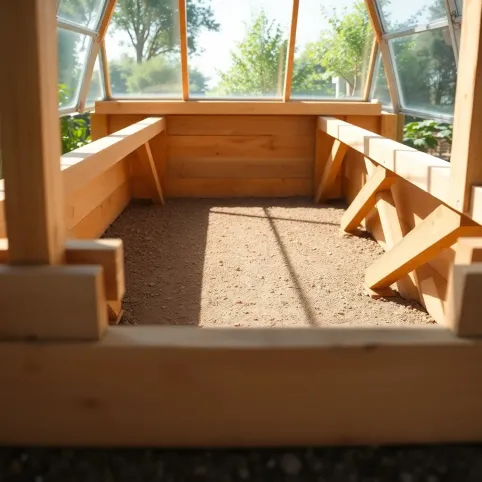 Drewniany fundament pod szklarnię z poliwęglanu