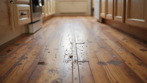 drewno w kuchni na podłodze