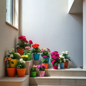 Kwiaty na klatce schodowej w bloku