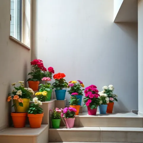 Kwiaty na klatce schodowej w bloku