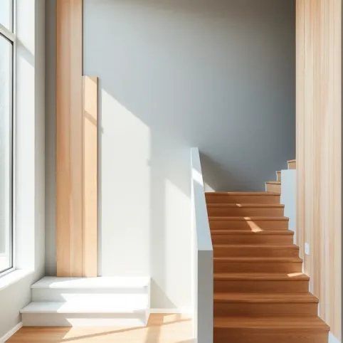 Lamele na ścianie przy schodach