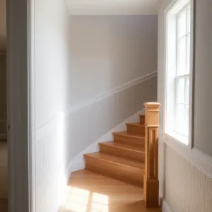 Lamperia z tapety na klatce schodowej