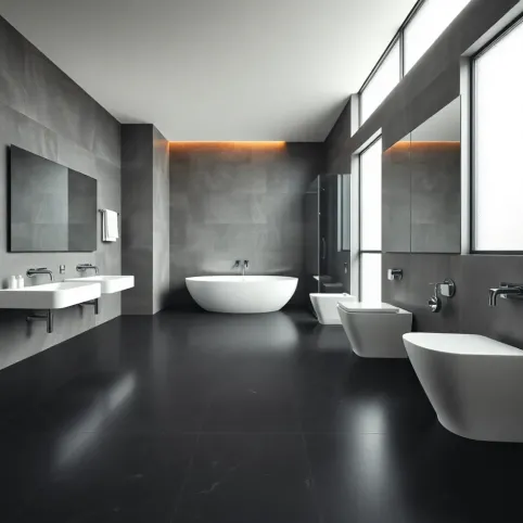 Łazienka z ciemną podłogą
