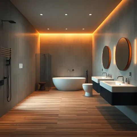 Łazienka z drewnianą podłogą inspiracje