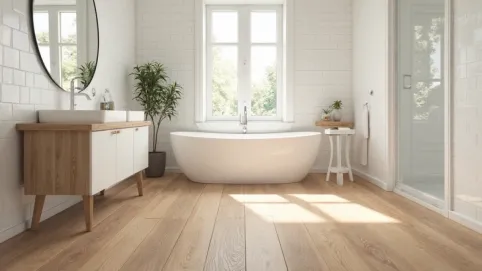 Łazienka z drewnopodobna podłogą