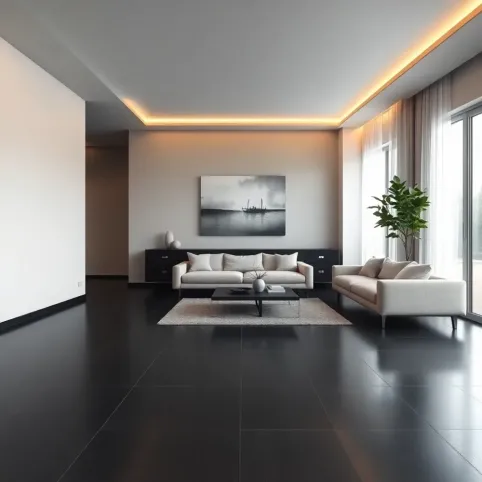 Nowoczesny salon z ciemną podłogą