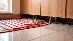 ogrzewanie podłogowe pod szafkami w kuchni