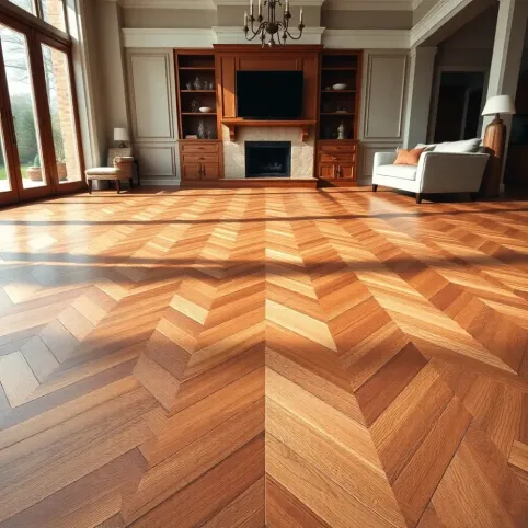 Podłoga w jodełkę w salonie