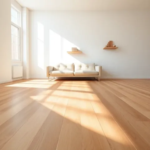 Salon z jasną drewnianą podłogą