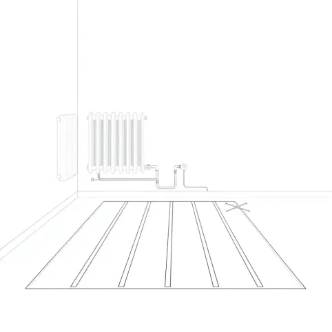 Schemat instalacji co grzejniki i podłogówka