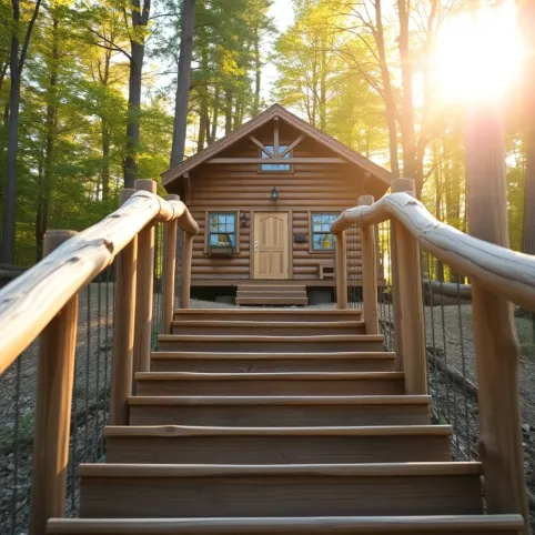 Schody do domku drewnianego