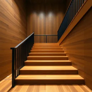Schody drewniane z czarnymi tralkami
