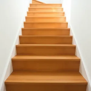 Schody jesionowe z białymi podstopniami