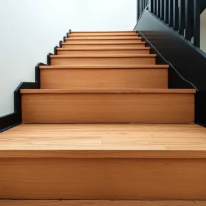 Schody jesionowe z czarnymi podstopniami