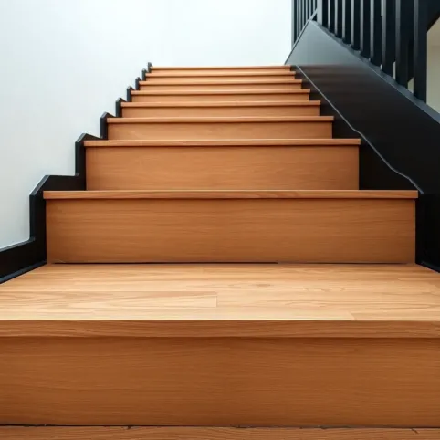 Schody jesionowe z czarnymi podstopniami