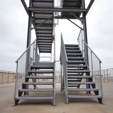 Schody metalowe zewnętrzne z podestem