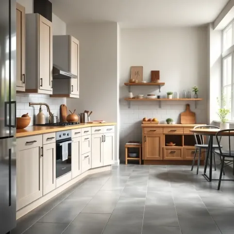 Szara podłoga w kuchni  jakie meble