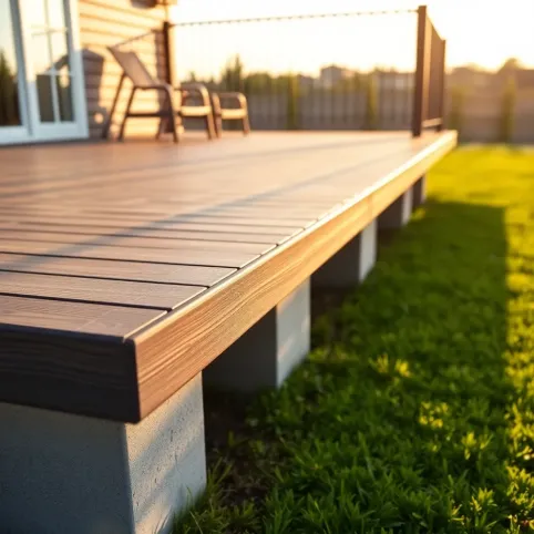 Taras z deski kompozytowej na bloczkach betonowych