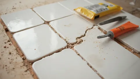 wymiana pękniętej płytki podłogowej