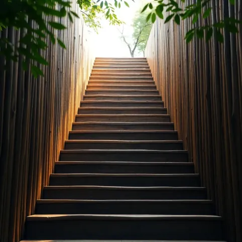 Wysokie schody z palisady