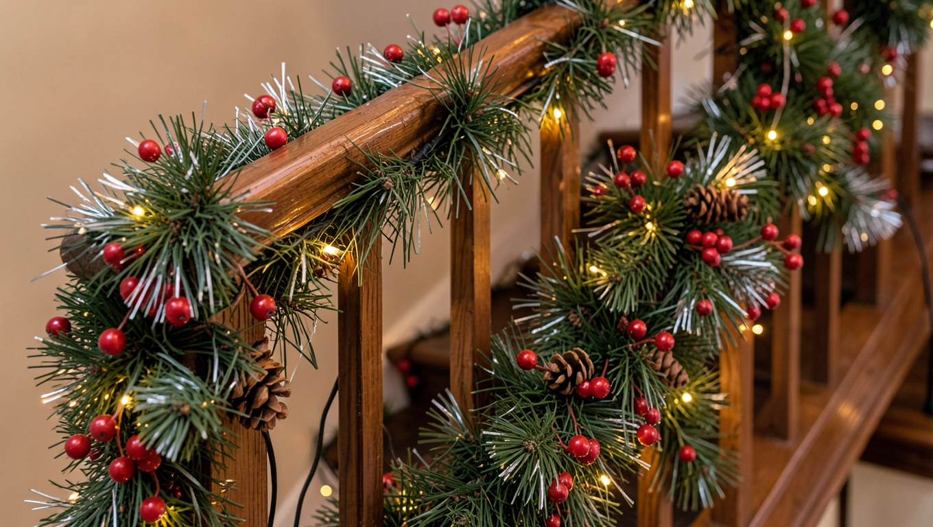 Sztuczne girlandy do poręczy świątecznej