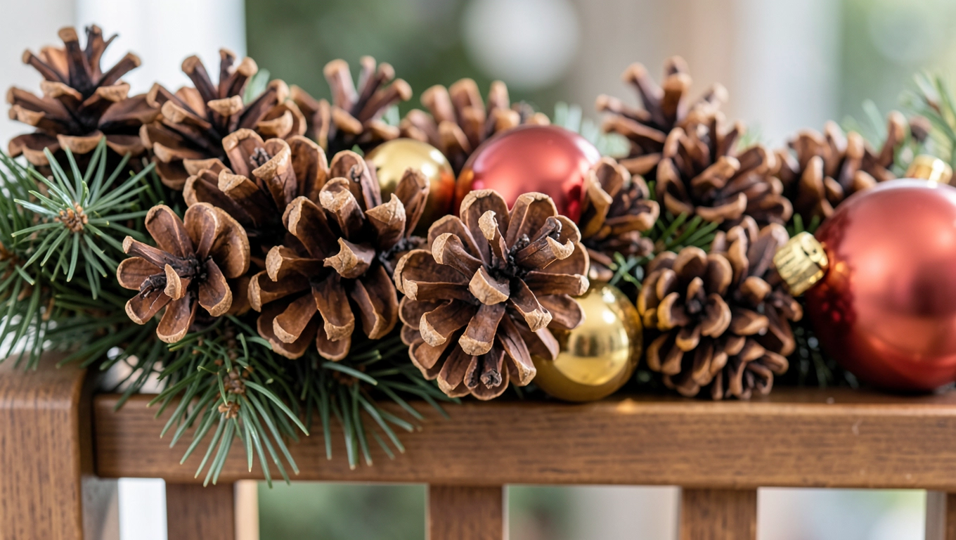 Szyszki i bombki dekorujące poręcz