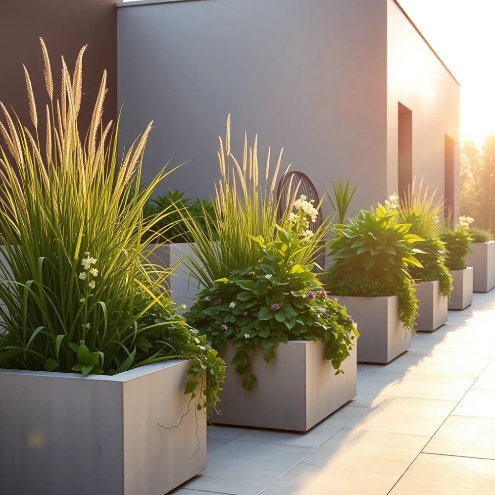 Taras z donicami betonowymi