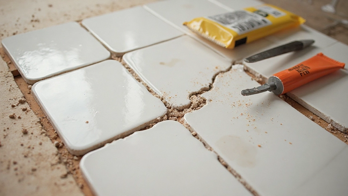 wymiana pękniętej płytki podłogowej