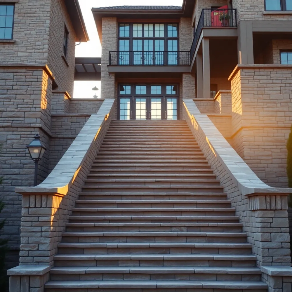 Wysokie schody zewnętrzne do domu