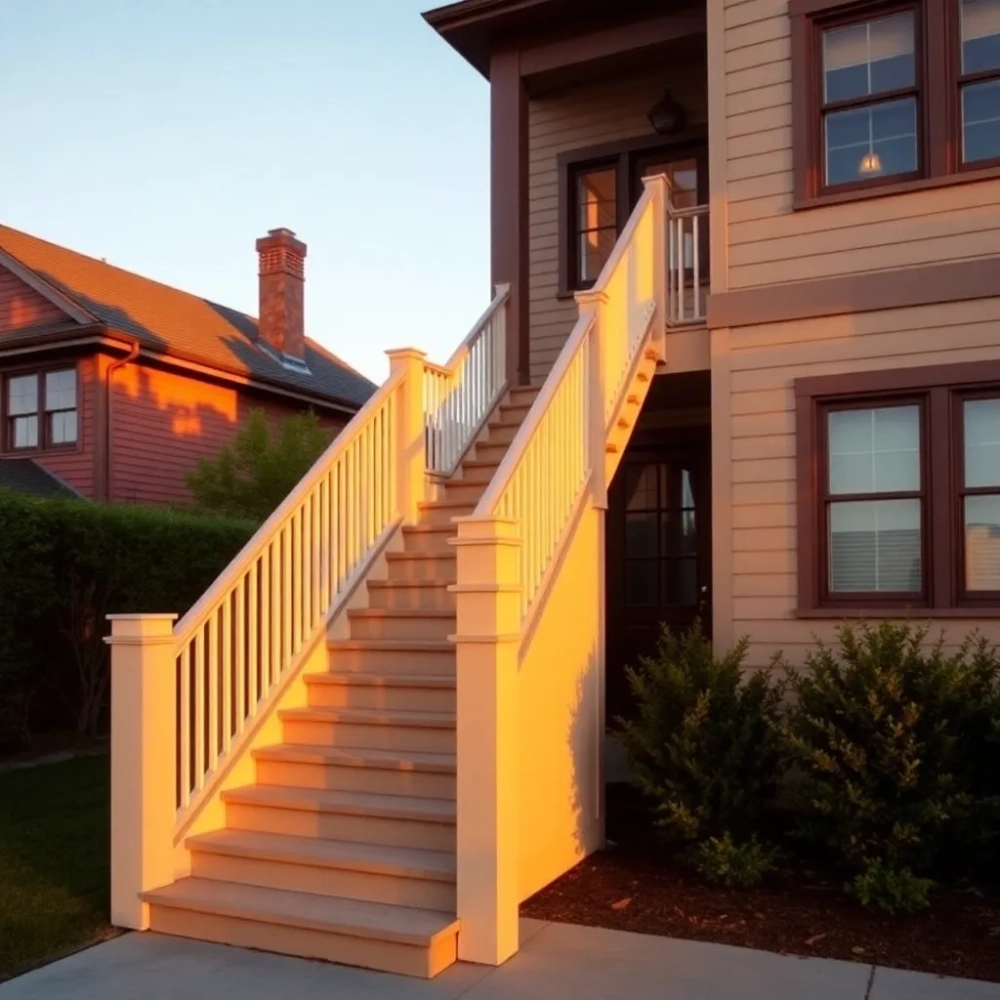 Zewnętrzna klatka schodowa w domu jednorodzinnym